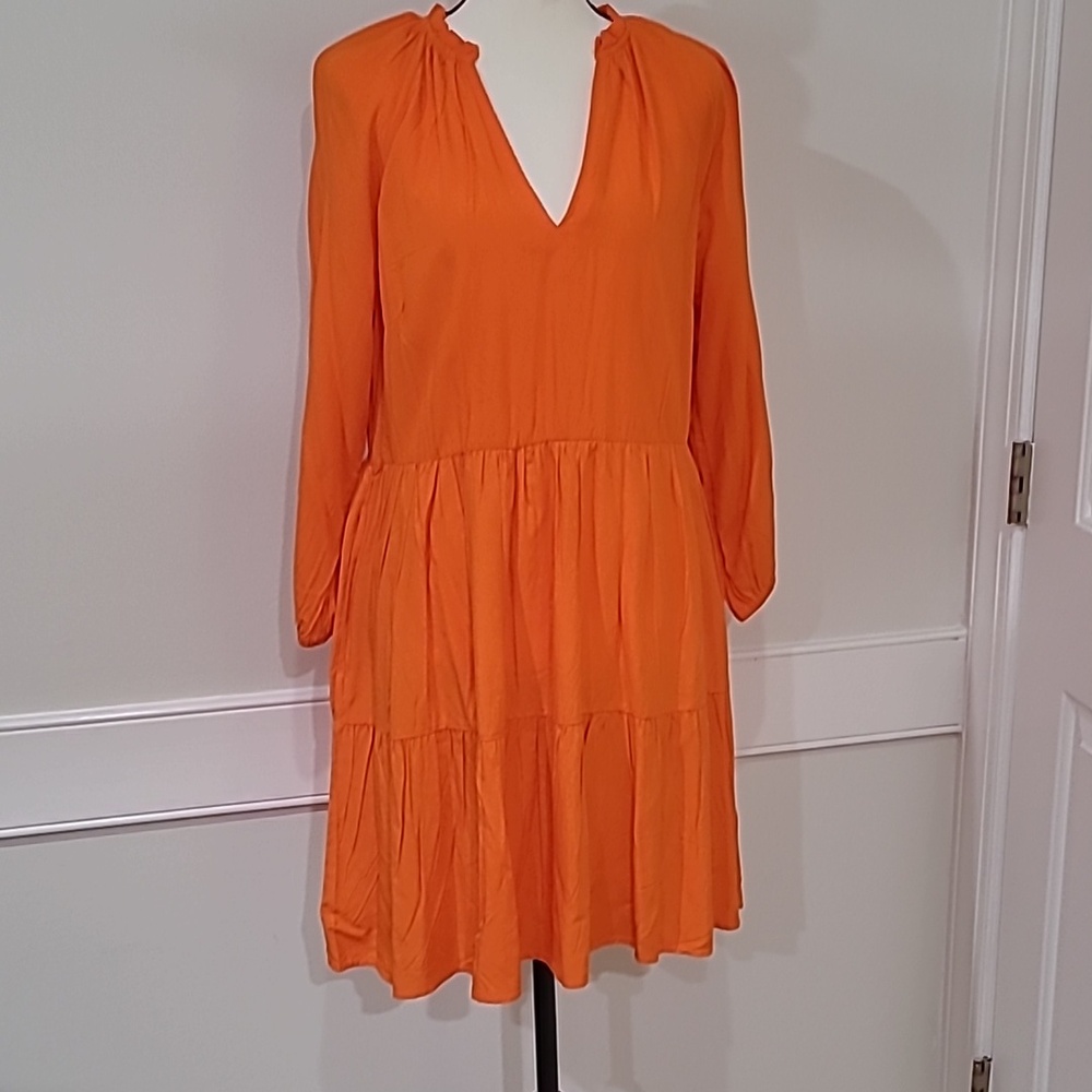 Fire Orange Dress with V-Neck Detail